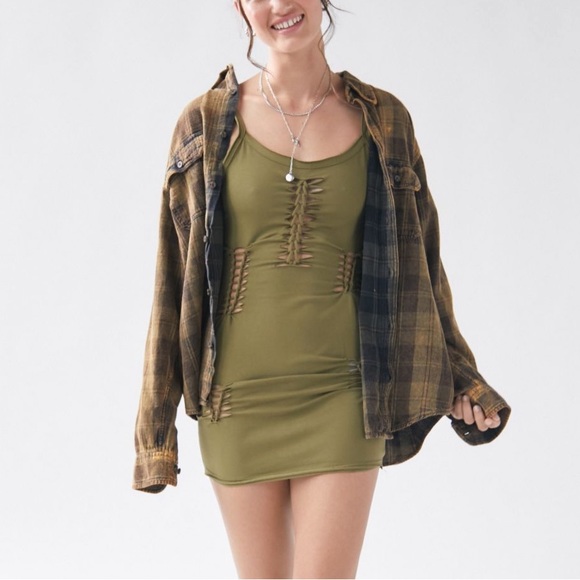NWT UO Macrame Mini Stretchy Dress - Olive Army Green - Price Firm - Picture 2 of 4